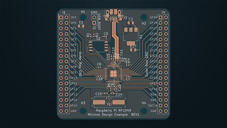 RP2040 KiCad sample board shown inside ECAD Forge
