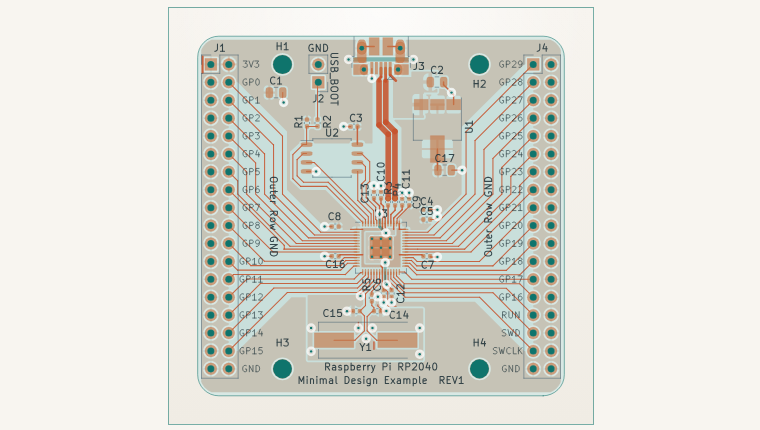 RP2040 KiCad sample board shown inside ECAD Forge